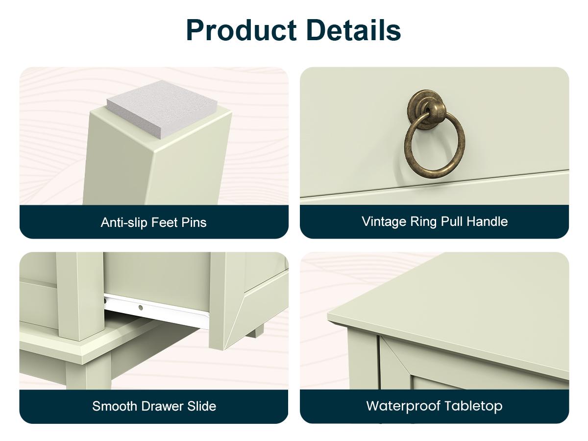 Royalcraft 3 Drawer Nightstand, Modern Tall Narrow Wooden Bedside & End Table with Drawers for Bedroom, Living Room, Milky Green