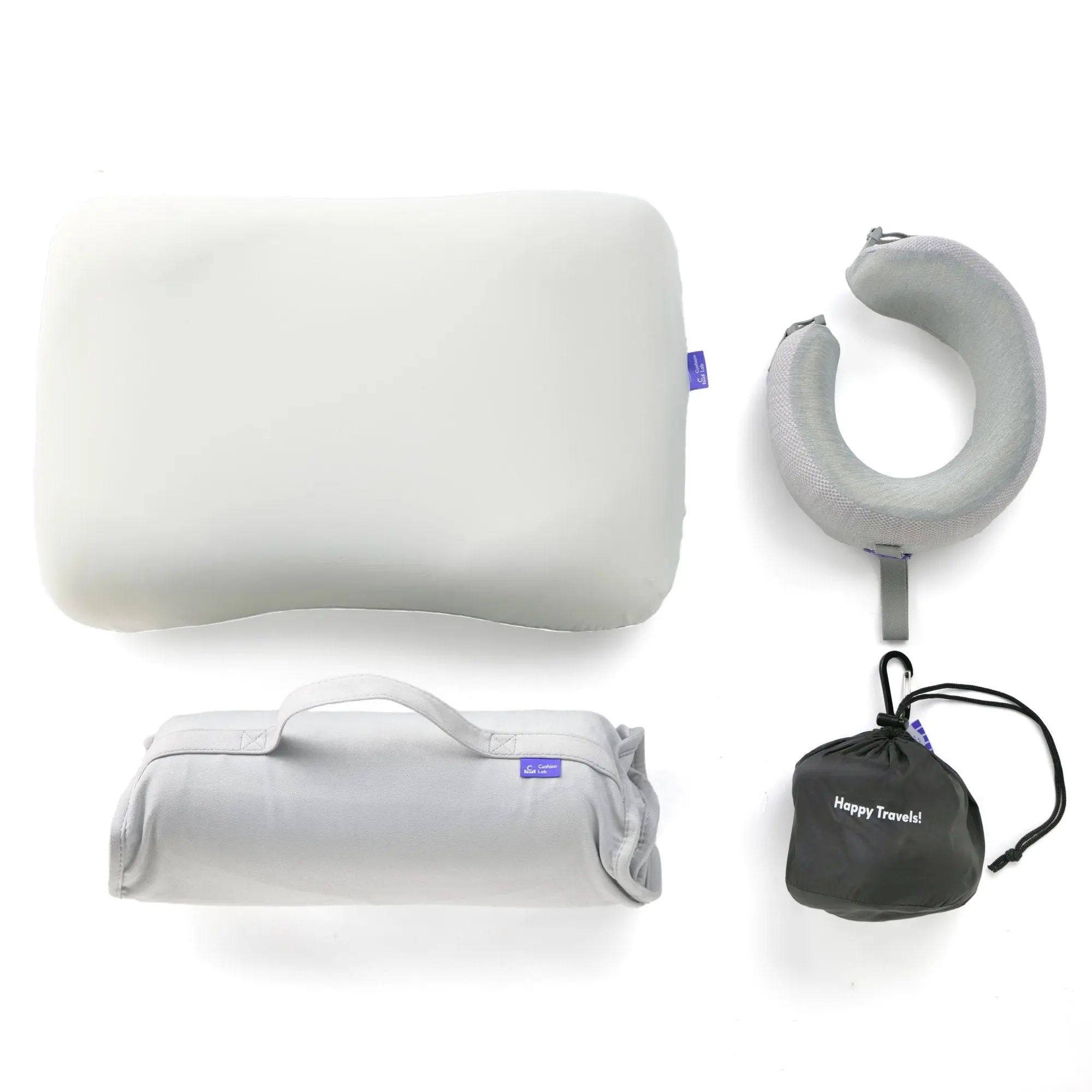 C CUSHION LAB Ergonomic Memory Foam Travel Pillow Set, 2-Piece Bundle with Cooling Covers for Neck Support on Flights & Hotels, Soft Memory Foam, Memory Foam Pillow