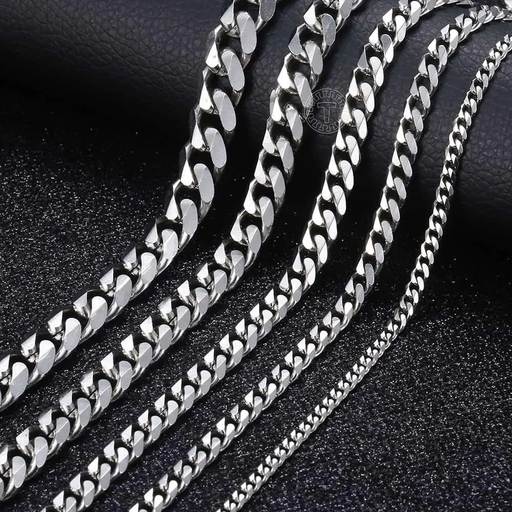 Stainless Steel Silver Cuban Curb Chain Necklace - 16-30in, 3/5/7/9/11mm, Unisex Wear, Without Pendant, Men's Jewelry, Necklaces for Women, Birthday Gift Ideas, Fashion Link Accessory