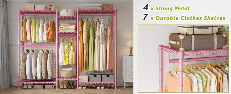 Raybee Clothes Rack Heavy Duty Clothing Rack Load 905LBS Clothing Racks for Hanging Clothes Rack Metal Garment Rack Heavy Duty Clothes Rack Free Standing Wardrobe Closet Organiser Hangable, 77" Hx75 Wx17.8 D