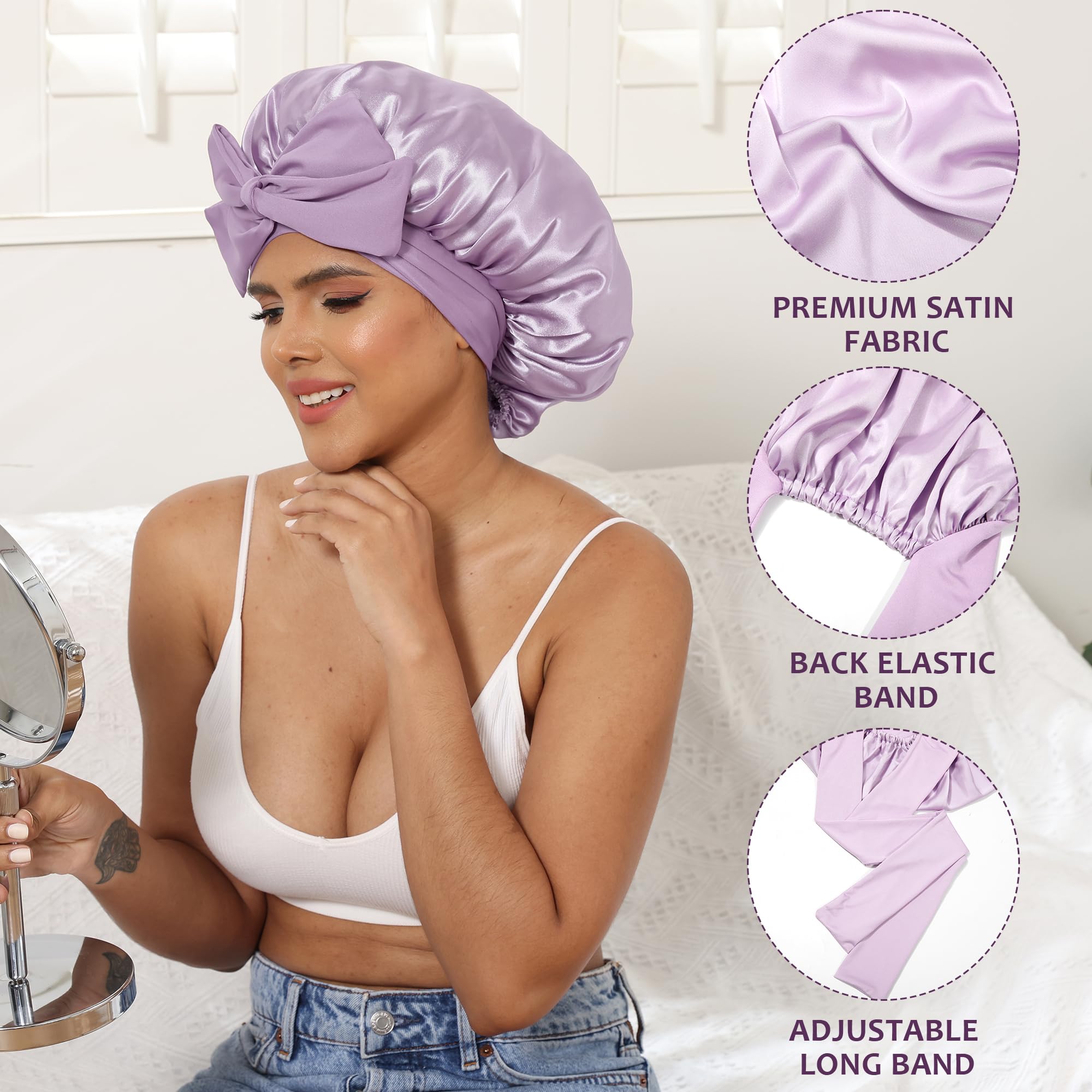 AWAYTR Single Layer Satin Bonnet Eye Mask Hairband and Hair Ring 4Pcs/Set for Women Silk-Like Nightcap for Sleeping with Tie Band Hair Care Sleep Cap TikTokShopBlackFriday AWAYTR Single Layer Satin Bonnet Eye Mask Hairband and Hair Ring 4Pcs/Set for Women Silk-Like Nightcap for Sleeping with Tie Band Hair Care Sleep Cap TikTokShopBlackFriday