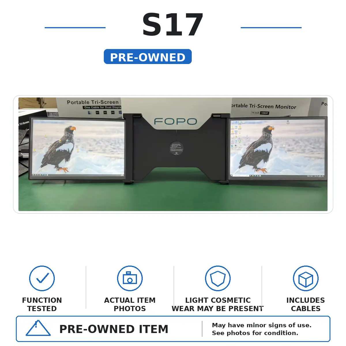 Refurbished S17 15" Laptop Screen Extender Dual Monitor, 1080P FHD IPS Triple Screen Portable Monitor, 235/180 Degree Adjustable, Plug and Play for 15.6"-17.3" Laptops, Good Condition