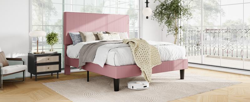 SHA CERLIN Fine Channel-Tufted Fabric Platform Bed Frame【Frame Only No Mattress】Upholstered Wingback Headboard, Solid Wood Slats, No Box Spring Needed, Full/Queen/King Size#ChristmasGifts#TikTokShopBlackFriday