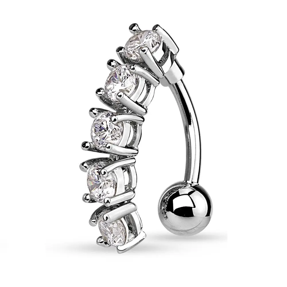 CZ Vertical Drop Reverse Belly Button Ring - Stainless Steel