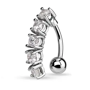 CZ Vertical Drop Reverse Belly Button Ring - Stainless Steel