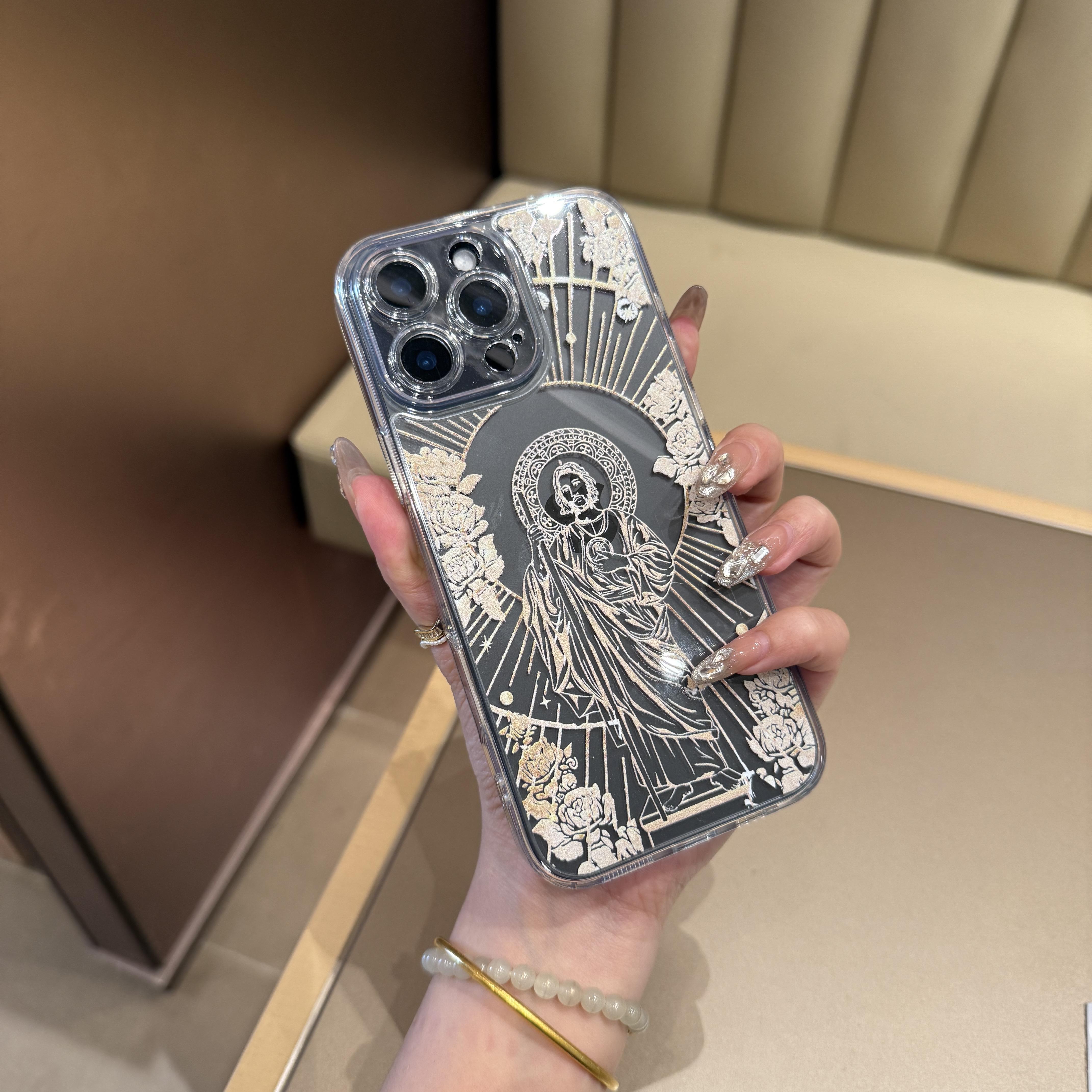 [Copyright] Virgin Mary Pattern Phone Case, Protective Clear Soft TPU Shockproof Durable Protection Cover for iPhone 16 Pro Max case 11 12 13 14 15