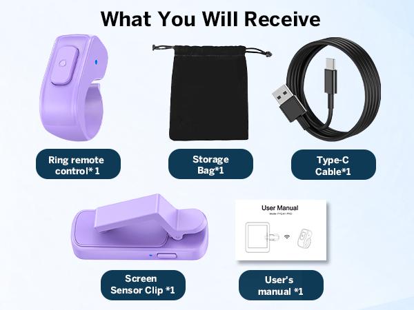 DATAFY Page Turner Ring for Kindle, Hands-Free Remote Control with Storage Bag, Camera Shutter & Video Recording, eReaders Clicker for Kindle iPad iPhone Tablets