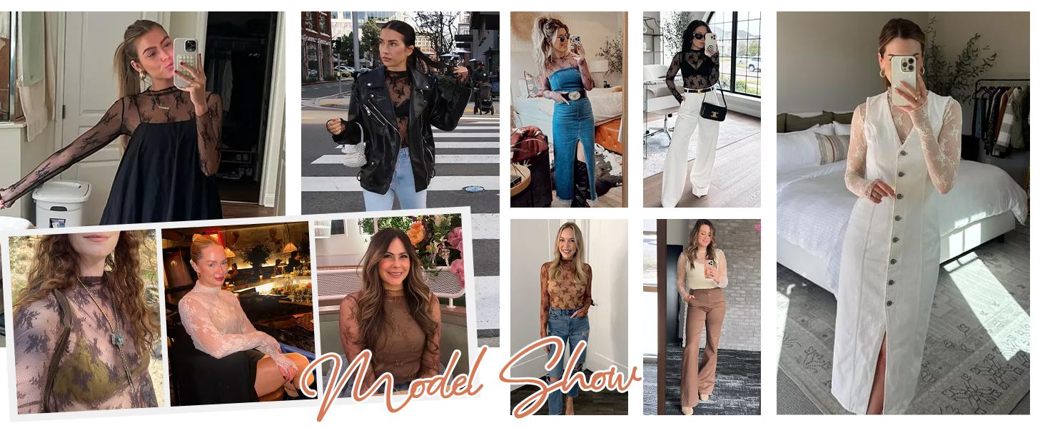 SCUSTY Women's Lace Mesh Tops Long Sleeve Floral Lace Blouse Sheer Mesh Mock Neck Layering Top with Cowl Neckline & Floral Embroidery for Stylish Layering SCUSTY Women's Lace Mesh Tops Long Sleeve Floral Lace Blouse Sheer Mesh Mock Neck Layering Top with Cowl Neckline & Floral Embroidery for Stylish Layering