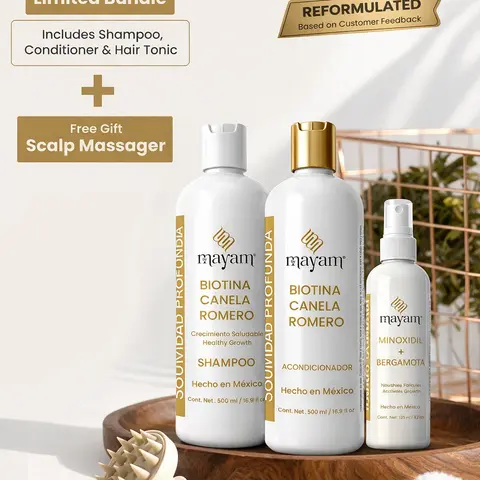Cabello Fuerte Growth Kit – REFORMULATED Salon-Quality Hair System | Biotin, Rosemary & Cinnamon Shampoo + Conditioner with Minoxidil Hair Tonic | 500ml + 500ml + 125ml | Made in Mexico