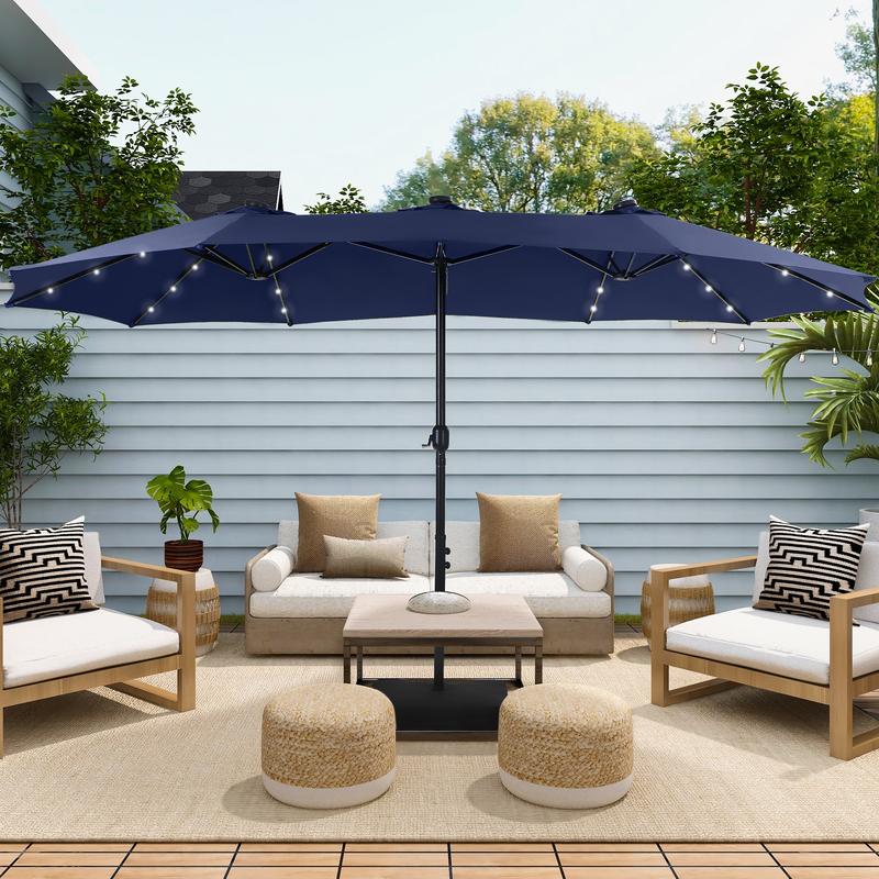 【LED Light Option】Sophia & William 15ft Large Outdoor Patio Umbrella with Base – LED Light Option, Double-Sided, Crank Handle, Waterproof