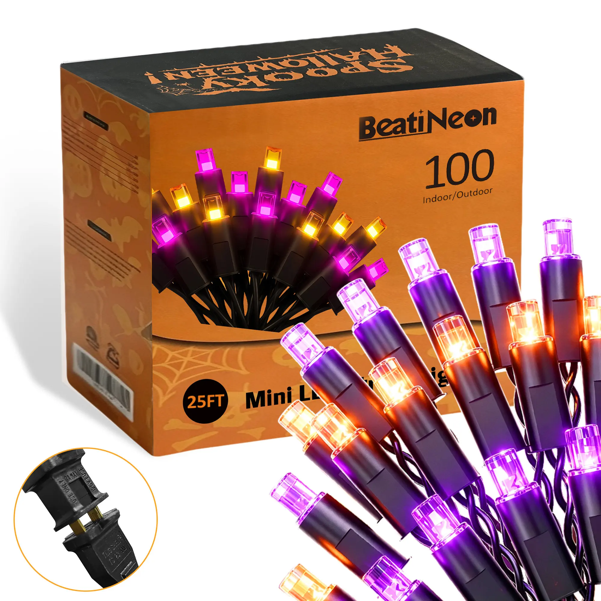 Beatineon 100-Light 7ft Halloween LED Icicle String Lights, Orange & Purple Steady Glow with Clear Bulbs – 22 Varying Drops, IP68 Waterproof, Connectable up to 10 Sets, Indoor & Outdoor, ETL Listed