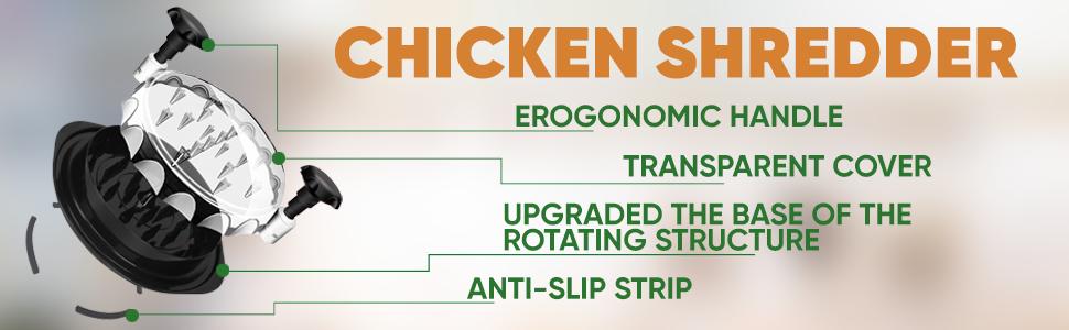Chicken Shredder 8 Inches, Chicken Breast Shredder Tool, Cooked Meat Shredder With Clear Lid, Ergonomic Design, Auti-slip, Easy To Clean, Chicken Shredder Tool Twist, Chicken Grinder