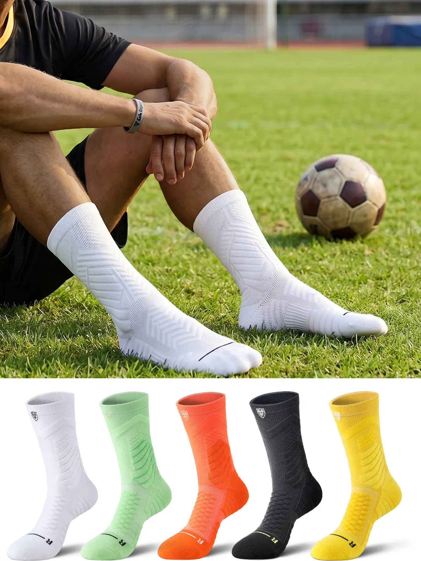 Men's Sturdy Polyester Gym Socks, Thick Terry Cushioned Ankle Socks with Ankle Support & Anti-Slip Grip for Fall & Winter Running, Outdoor Running Socks