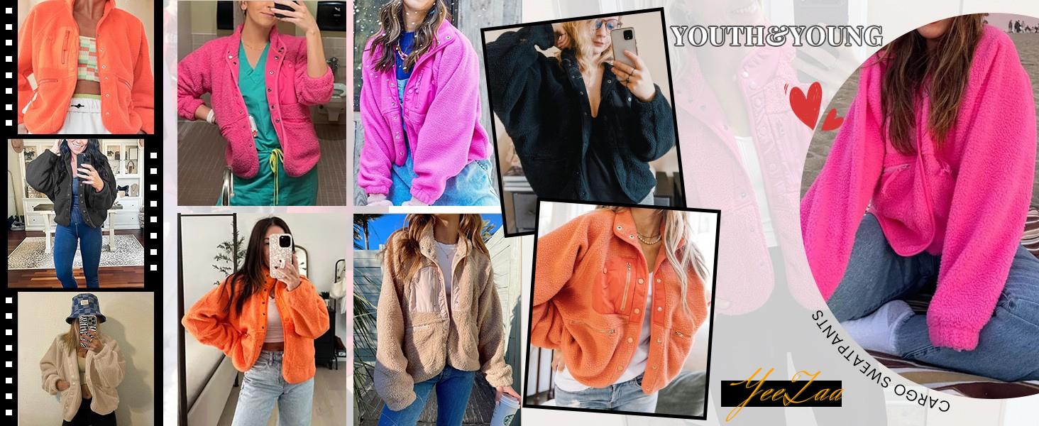 YeeZaa Women's Cropped Sherpa Lined Fleece Jacket 2026 Spring Warm Button Down Fuzzy Coats Shacket Outerwear with Pockets SpringStatements