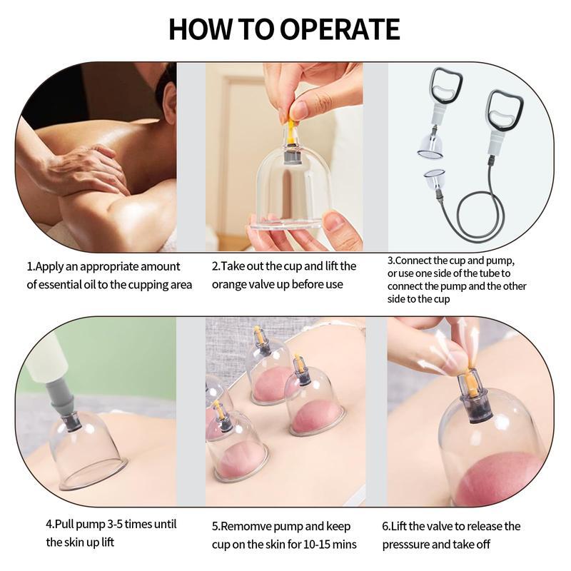 Cupping Set - Cupping Kit for Massage Therapy w/ 6 Cupping Therapy Set for Pain Relief Physical Therapy Body Vacuum Massage Cups with Pump