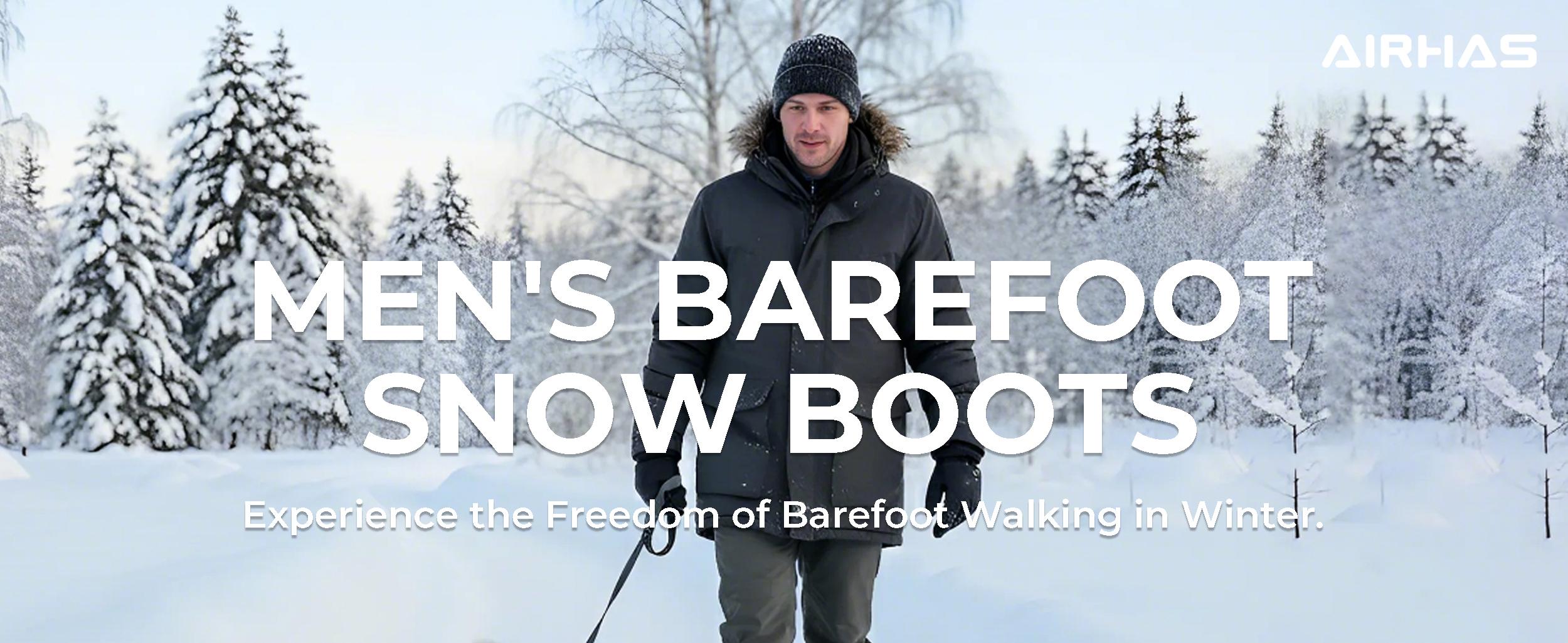 Airhas Men's Winter Barefoot Boots Barefoot Snow Boots with Wide Toe Box Zero Drop Sole Warm Water Repellent Minimalist Sneakers