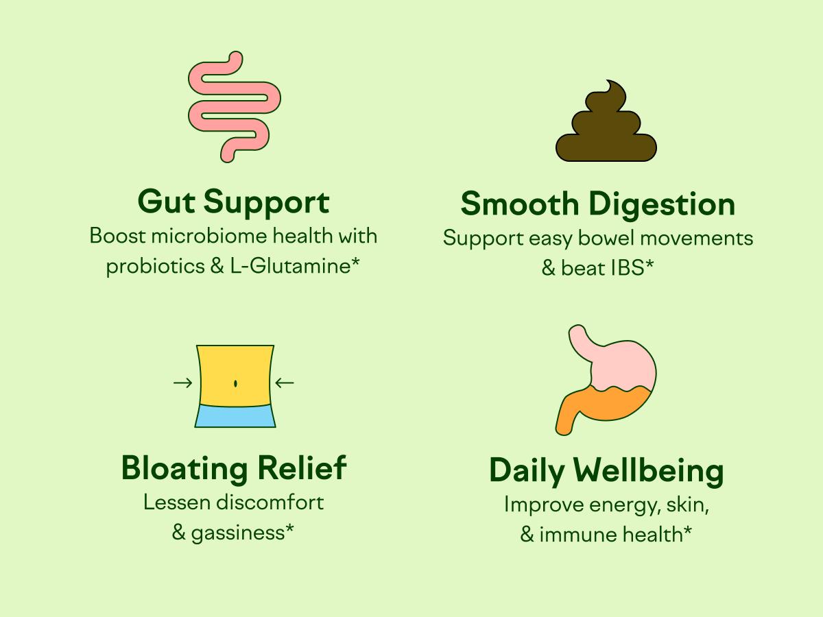 Feel Goods Gut Guardian Digestive Support Drink Mix w Pre Probiotics 4g Fiber Blend Ginger Lemon Balm L Glutamine Supports Gut Digestion Clearer Skin Reduces Bloating Puffiness Organic Fruits Zero Sugar Edible Optimum
