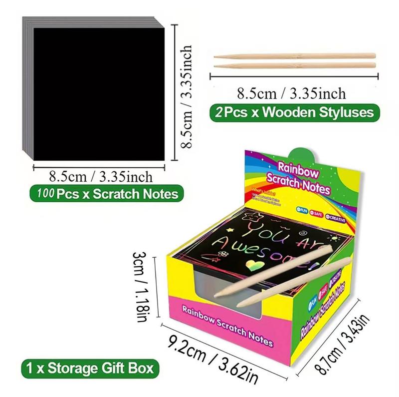 Rainbow Paper 8.5cm x 8.5cm Colorful Reflective Mini Notes Artistic Drawing Set with Black Coating Reveals Colorful Pattern for Kids
