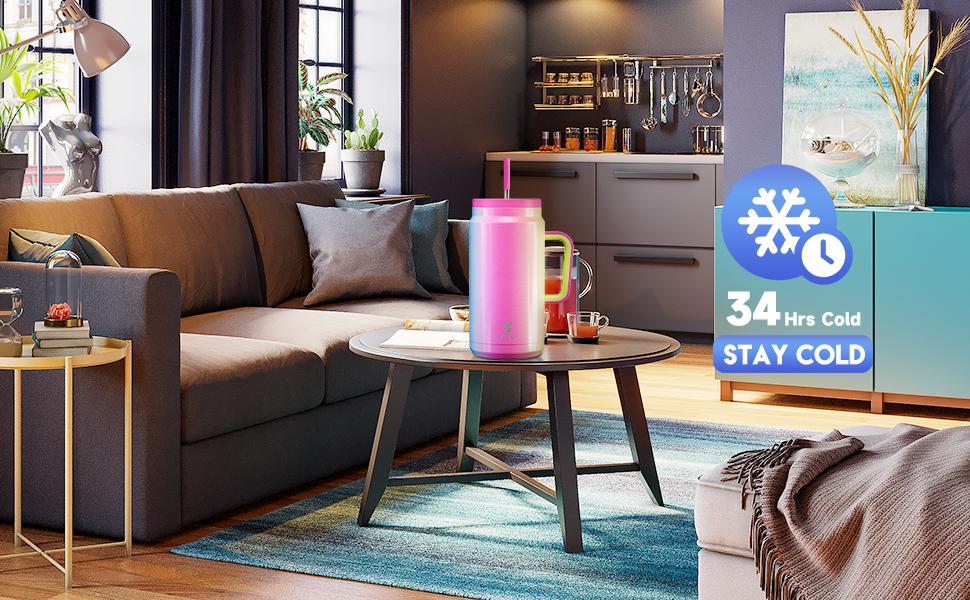 Meoky [Live Exclusive] 50 oz Tumbler with Handle and Straw, Stainless Steel Vacuum Insulated Tumbler with Lid and Straw, Keeps Cold for 36 Hours, 100% Leak-proof, BPA-Free, Non-slip Base,Vacuumflask Drinkware