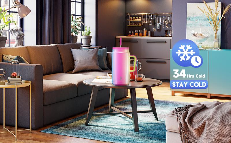 Meoky [Live Exclusive] 50 oz Tumbler with Handle and Straw, Stainless Steel Vacuum Insulated Tumbler with Lid and Straw, Keeps Cold for 36 Hours, 100% Leak-proof, BPA-Free, Non-slip Base,Valentine's Day gift Vacuumflask Drinkware