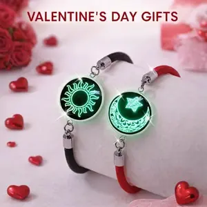 ​​2-Pack​​ Glow in Dark Couple Bracelets Set - Magnetic Sun Moon Matching Jewelry | Adjustable Luminous BFF Best Friend Soulmate Gifts for Boyfriend Girlfriend Couples Teens | Anniversary Valentine's Birthday Christmas Gift