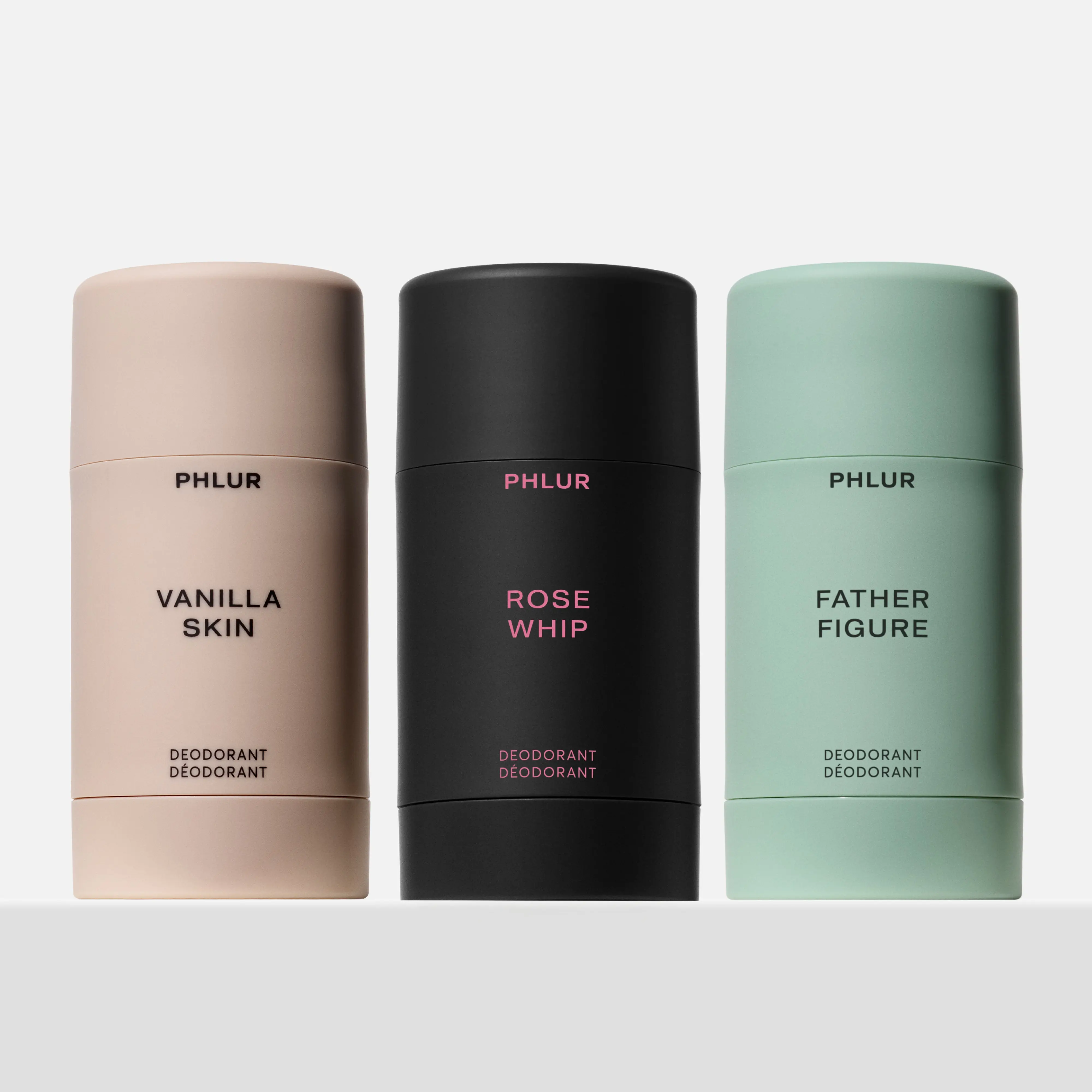 PHLUR Natural Deodorant Trio - Vanilla Skin, Rose Whip & Father Figure - Aluminum Free, 48-Hour Odor Protection (3-Pack)
