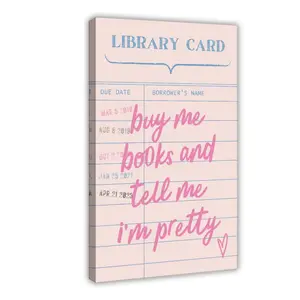 Buy Me Books And Tell Me I'm Pretty Print,Pink Library Card Aesthetic Book Lover Wall Art,Vintage Bookish,Trendy Bookclub Bookstore Wall Decor