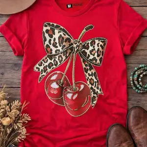 Leopard Bow Cherry Western Graphic Tee
