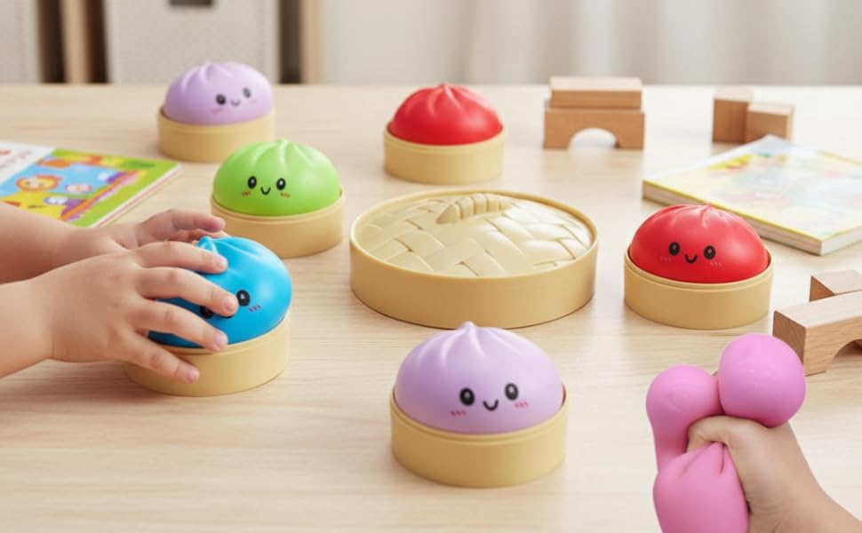 Squishy Dumpling Stress Balls for Adults, Dumpling Squishy Toys for Kids, Dumpling Fidget Sensory Toy,3.15 inches in Diameter Squeeze Dough Ball Stress Relief Toy, Stretchy Stress Ball Squish Toys