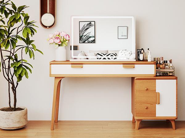 【Valentine's Day Gifts】Vanity Mirror with Lights, LED Makeup Mirror with Dimmable 3 Color Modes, Touch Screen Control Vanity Based Mirror Desk Mirror Square White