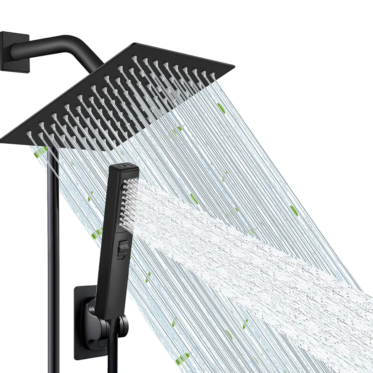 Bathroom 6/8-Inch High-Pressure Square Rain Shower Heads Set with 2-in-1 Handheld Shower, 78-in Hose, 3-Way Diverter Valve, Adhesive Holder, Teflon Tape, Self-Cleaning Nozzles Cut Buildup, Hard Water Compatible, Easy Installation for Modern Bathrooms, Con