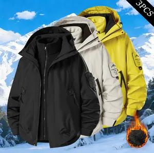 Men's Winter Fleece Hoodie – Thick, Warm 3-in-1 Jacket; Features an Adjustable Drawstring Hood, Ribbed Cuffs, and Zippered Front Closure; Perfect for Outdoor Activities like Hiking, Jogging, Fishing, and Casual Wear; Fleece Lining Provides Windproof Struc