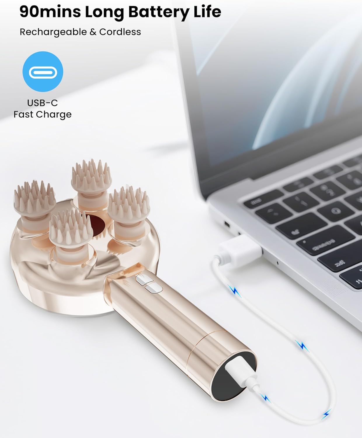 COMFIER Handheld Scalp Massager Hair Growth,Cordless Hair Head Massager with 3 Modes & 8 Silicone Claws,IPX7 Waterproof Body Massager for Stress Relax,Pet Massage,Head Scratcher,Gifts Men,Women(Gold)（Black）