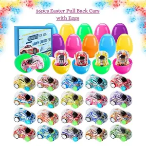 36pcs Plastic Bright Easter Eggs with Pull Back Cars, Mini Race Car Toys for Kids, Easter Gifts for Kids, Basket Stuffers, Party Favors, Classroom Prizes