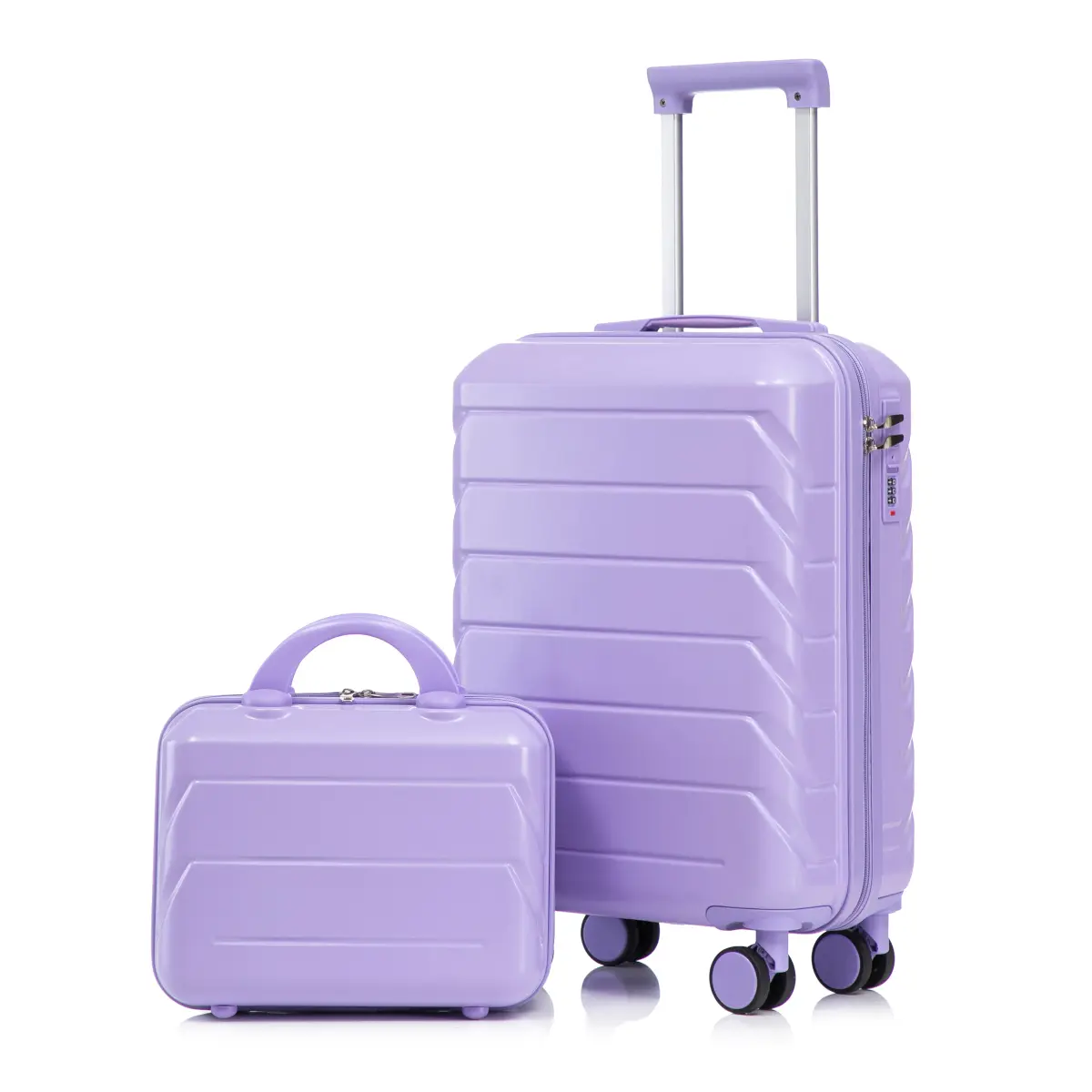 ABS Plastic 2-Piece Hardside Spinner Luggage Sets - 20" Carry-On Suitcase, 14" Cosmetic Case, 360° Wheels, Anti-Scratch, Lightweight, Combination Lock, for Weekend Travel (Blue & Purple)