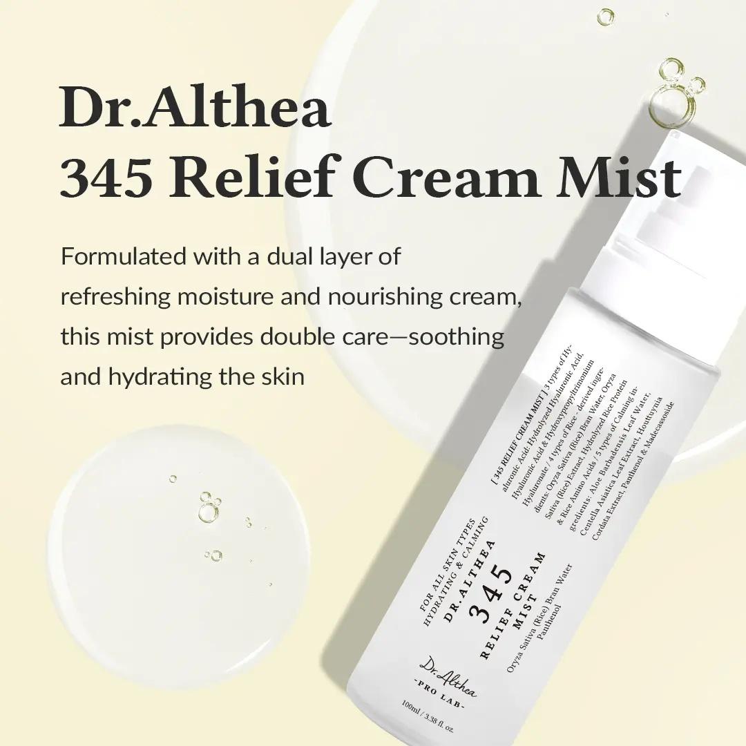 345 Relief Cream Mist, Hydrating Facial Mist with Rice Extract, Soothing Care for Sensitive Skin, Vegan Korean Skincare