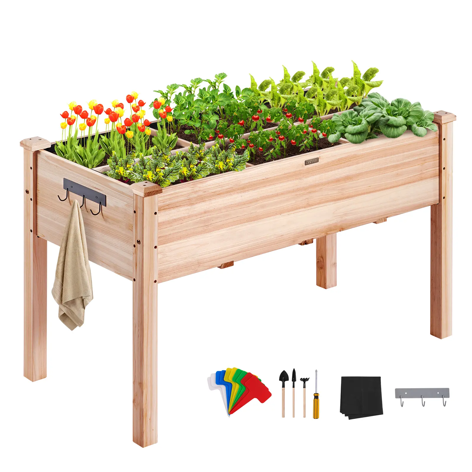 【Summerfinds】VEVOR Raised Garden Bed 3.9 x 1.9 x 2.5 ft Wooden Planter BoxElevated Outdoor Planting Boxes with Legsfor Growing Flowers/Vegetables/Herbs in Backyard/Garden/Patio/BalconyBurlywood