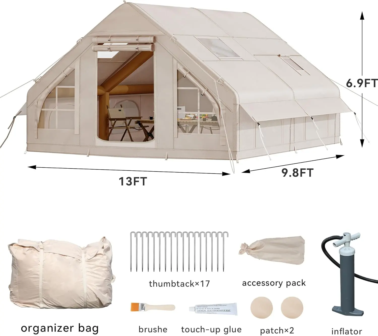 YITAHOME 13FT X 10FT Inflatable Camping Tent, Large Inflatable House Tents for 8 People with Pump, Easy Setup Waterproof Blow Up Tent with Explosion Proof Valve for Camping Hiking Backpacking