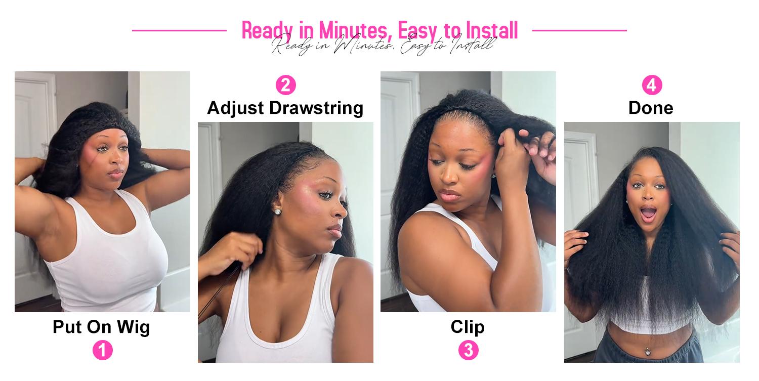 [Wear Go Half Wig] BGMgirl Invisible Hairline Afro Curly Kinky Straight Half Wig Glueless Human Hair Butterfly Yaki Layered Cut Wigs Water Wave Kinky Curly Seamless Flip Over Updo Down Style Hairpiece eve valentines day gift