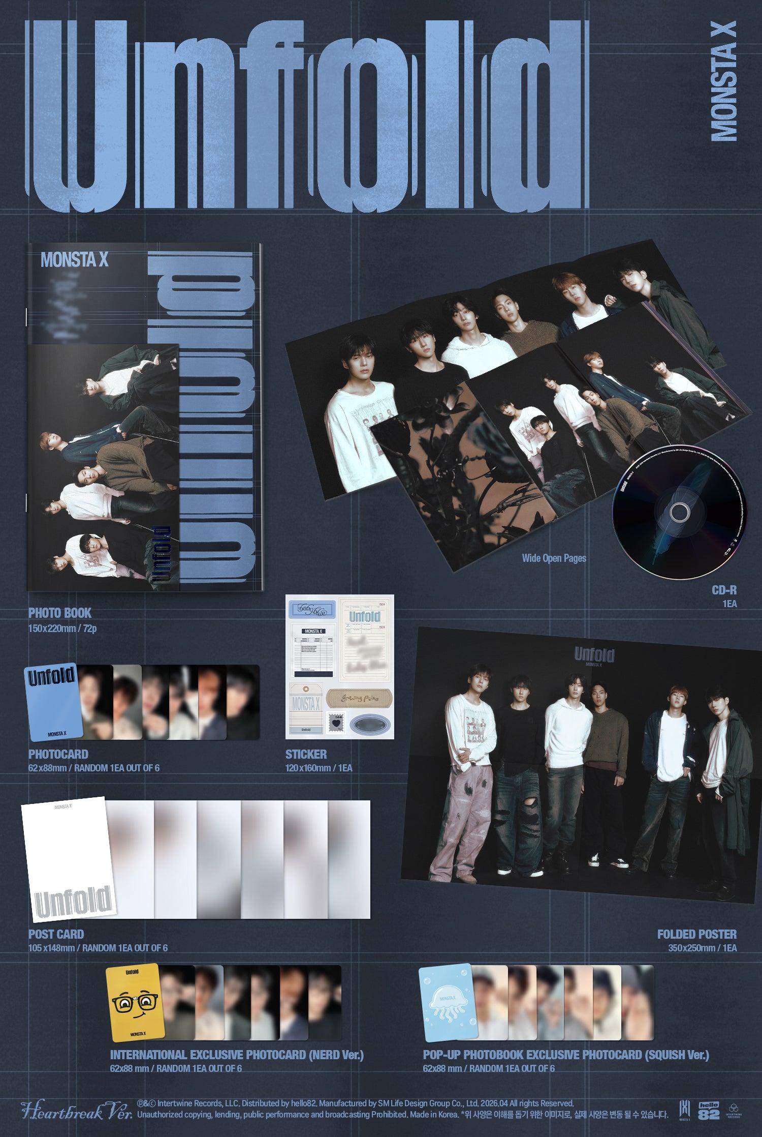 MONSTA X – UNFOLD (3rd English Album) [Photobook Ver.] [POP-UP Excl.] | Official K-Pop CD Album | Heartbreak/Thirst/Heal/Alive Versions | 72p Photobook + POP-UP Exclusive Photocard | “heal” Title Track
