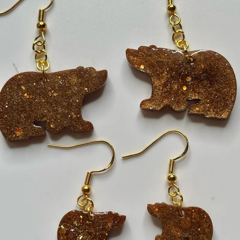2 pack Mama & Baby Bear Hook Earrings - Unique Design with Chain Attachment as Shown in the Image