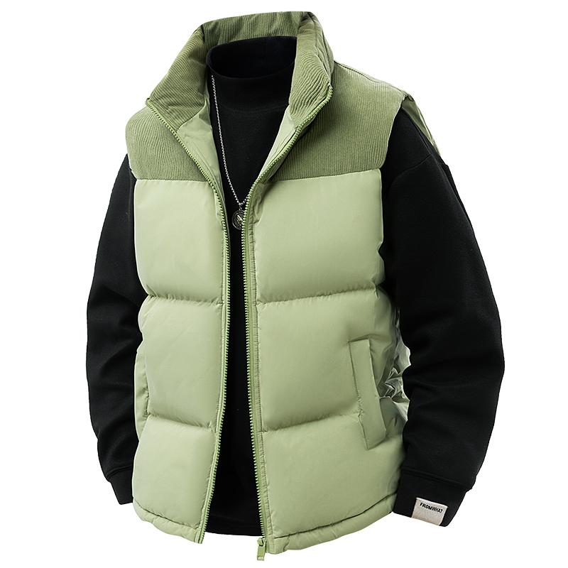 Men's Colorblock Corduroy & Fleece Quilted Fitted Gilet with Detachable Cap - Warm Casual Menswear Waistcoat for New Year, Versatile Outerwear