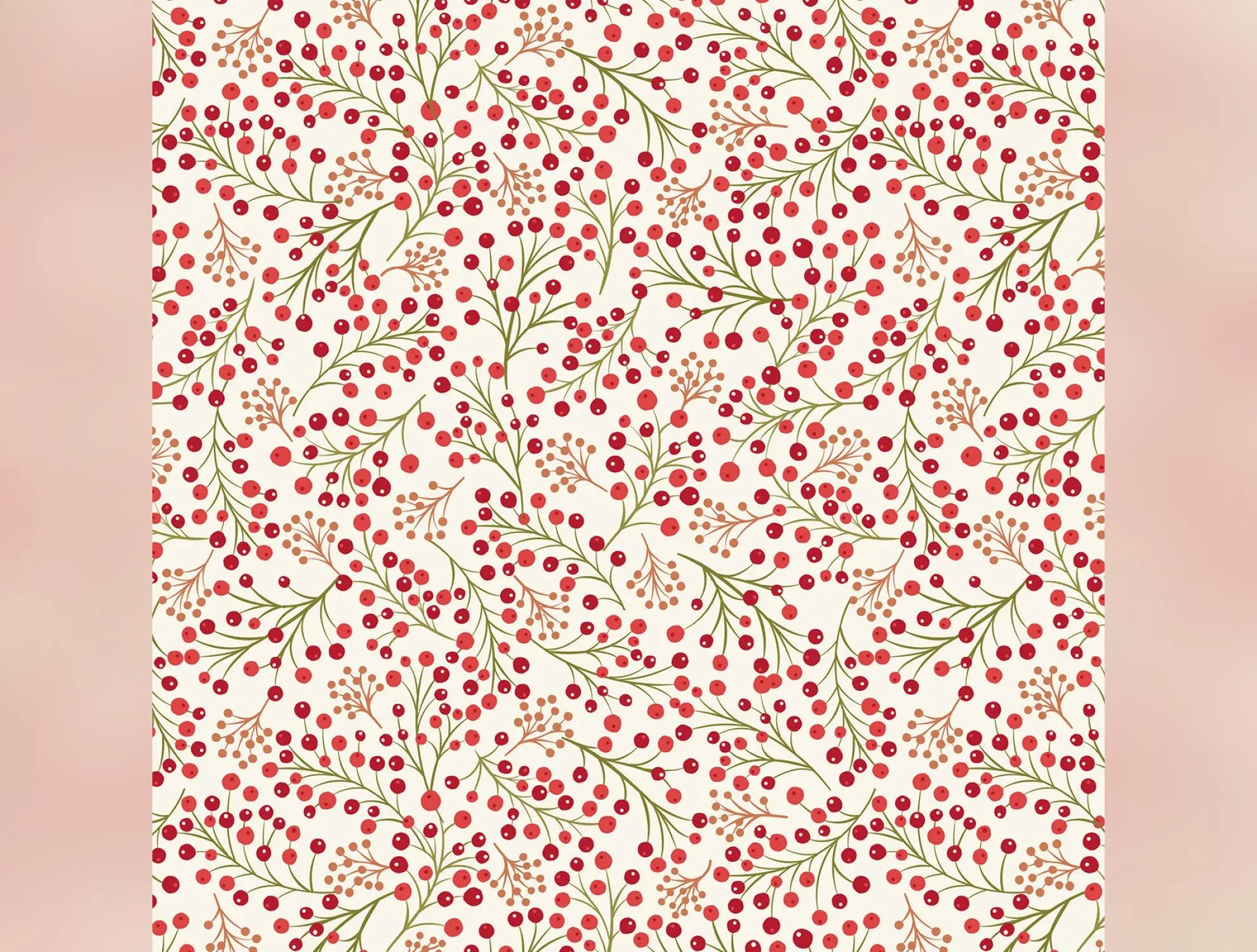 New Forest Winter Flannel | Winter Berries on Cream by Lewis & Irene | 100% Cotton Flannel