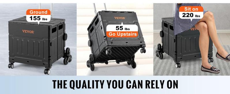 VEVOR Foldable Stair Climbing Foldable Shopping Cart, TikTokShopBlackFriday, 155 lbs Collapsible Teacher Cart, Portable Rolling Crate Handcart with Telescoping Handle & Lid, Foldable Grocery Cart Utility Cart Multipurpose