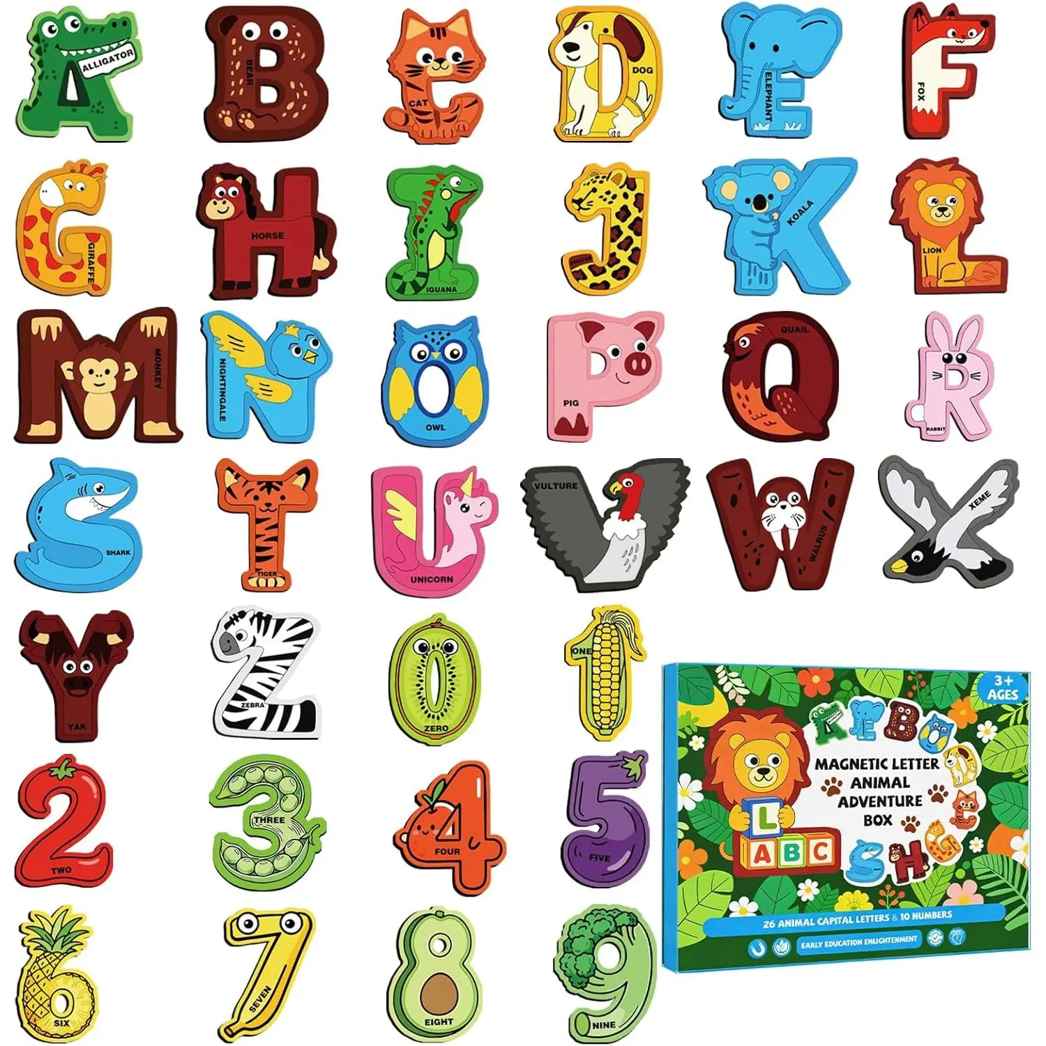 Large Size Magnetic Letters and Numbers Animal Cute Fridge Magnets ABC Alphabet Magnets for Toddlers 1-3 Refrigerator Magnets for Kids Preschool Spelling and Learning