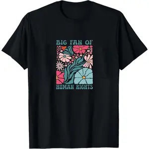 “Big Fan of Human Rights” Embroidered Sweatshirt - Floral Accent Women‘s Pullover, Equality & Social Awareness Graphic Hoodie