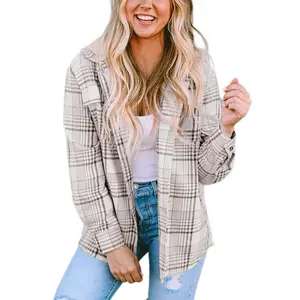 Asvivid Plaid Removable Hooded Buttoned Shacket - Casual Button Front Women's Jackets Coats with Hood