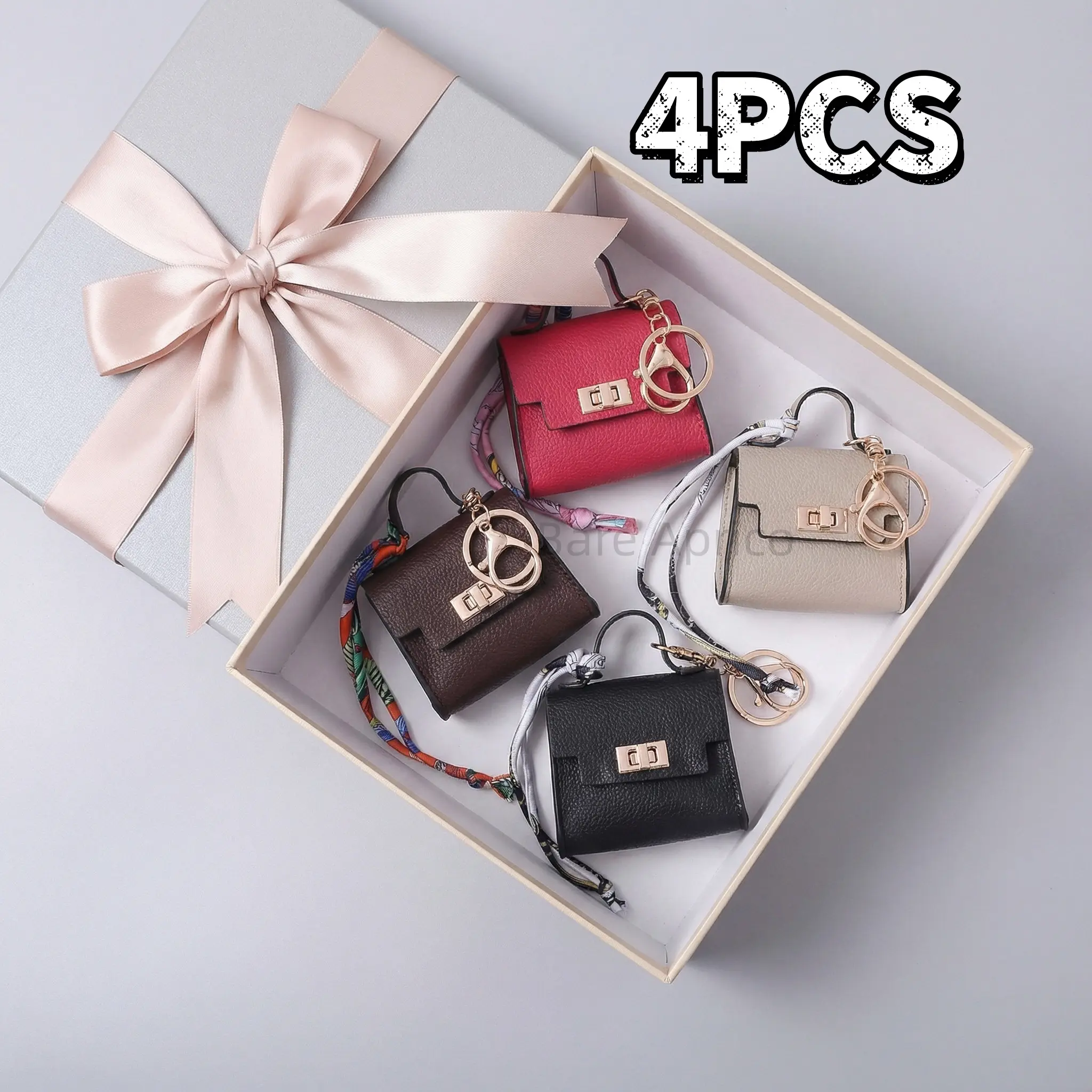 Women's【 4-Piece Set】 Waterproof PU Mini Kelly Style Keychains - Fashion Purse Charms for Handbags, On-the-Go Coin Purse Accessories, Cute Bag Pendant, Fashion Bag Charms, Cute Handbag Accessory, Bag Decor, Trendy Bag Charms
