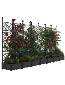 Garvee 7 PCS Raised Garden Bed with Trellis - 114"L x 16"W x 63"H Plastic Planter Box for Climbing Plants, Outdoor Vertical Garden with Privacy Screen, Sturdy & Lightweight for Patio, Balcony, Backyard