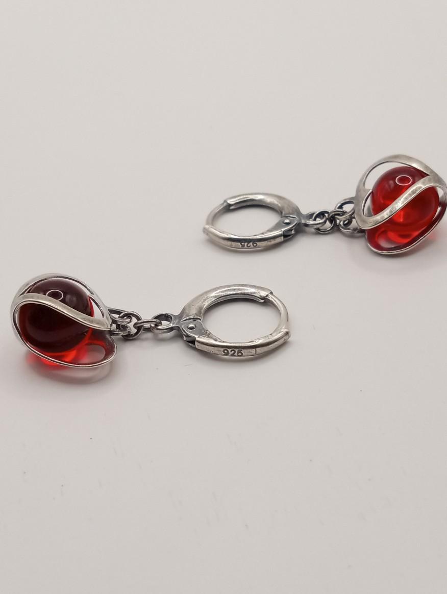 Red heart silver sterling handcrafted earrings